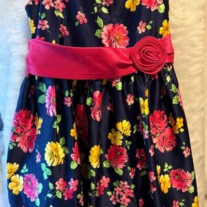 American Princess Navy Floral Dress with Pink Sash